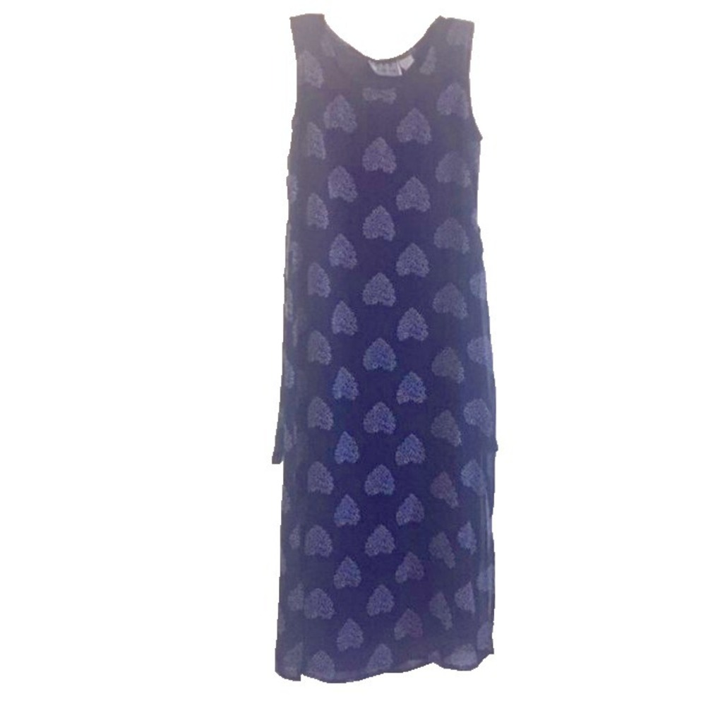Retro Dress 90's Blue Sleeveless Hearts All Over Lined Slit Womens Sz M by MPH